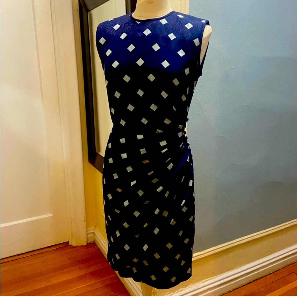 Richard Warren Paisley Blue Waist Drape Silk Dress